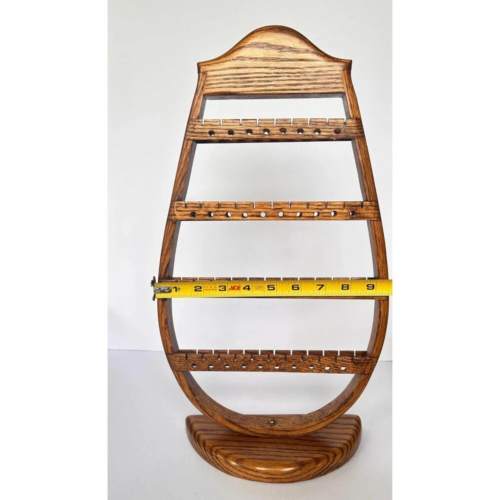 Vintage Arched Wooden Earring Holder Stand – Solid Oak Jewelry Organizer